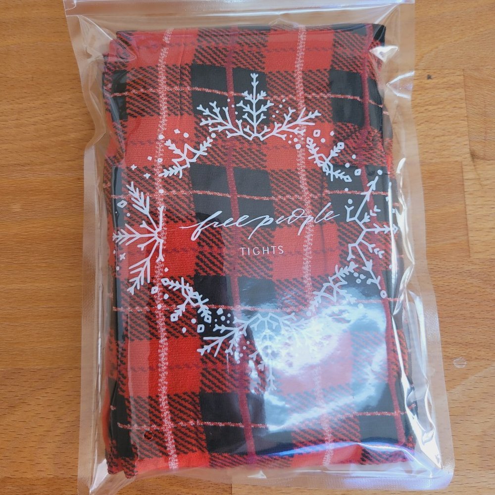 FREE PEOPLE London Plaid Red Tights NWT - Picture 3 of 4
